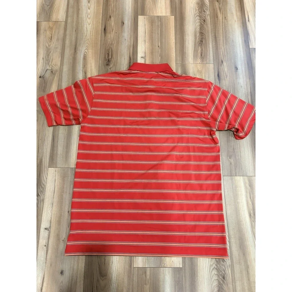 Nike‎ Golf Polo Shirt Dri-Fit UV Men's XXL Orange Stripes Stretch Short Sleeve